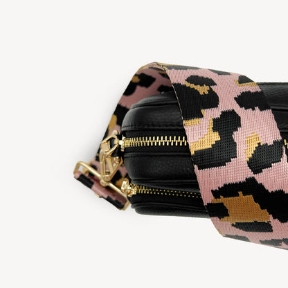Correa elegante rosa pálido y dorado con estampado de leopardo