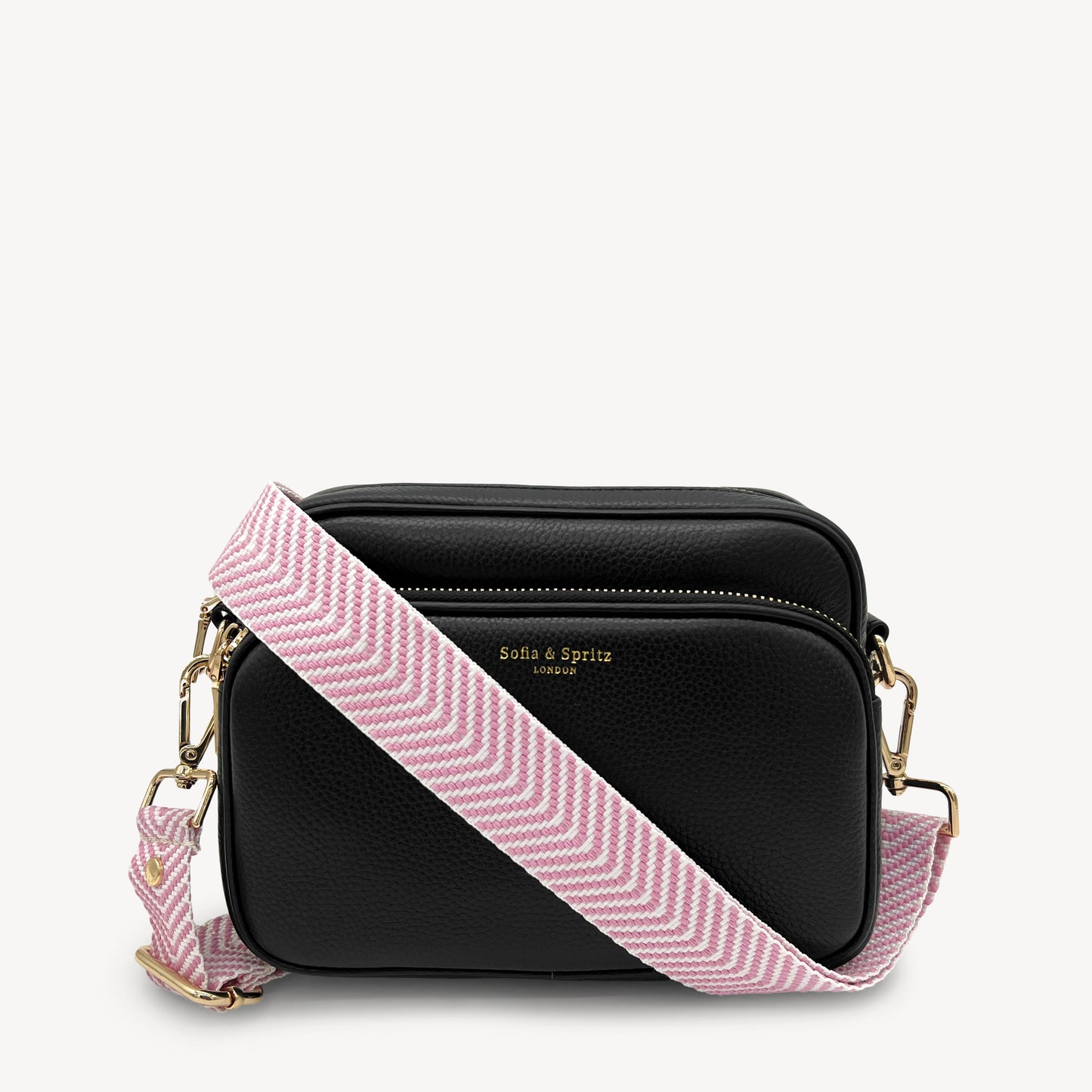 Correa elegante en rosa pálido y blanco con patrón chevron