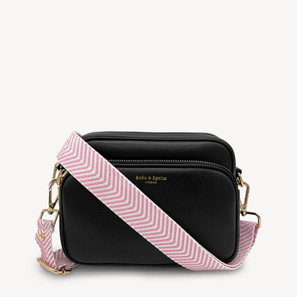 Correa elegante en rosa pálido y blanco con patrón chevron