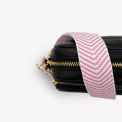 Correa elegante en rosa pálido y blanco con patrón chevron