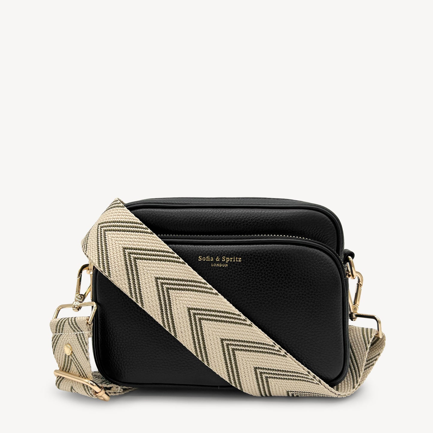Correa de flecha en verde oliva y piedra — Boho-Chic, accesorio llamativo