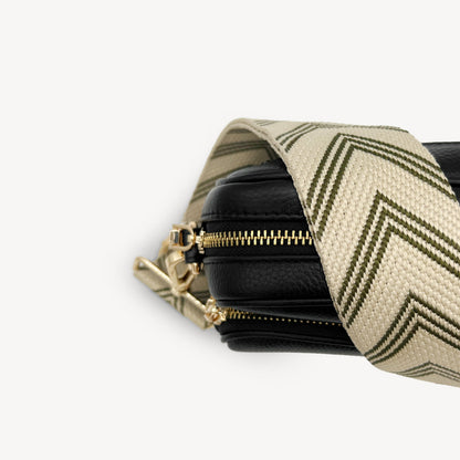 Correa de flecha en verde oliva y piedra — Boho-Chic, accesorio llamativo