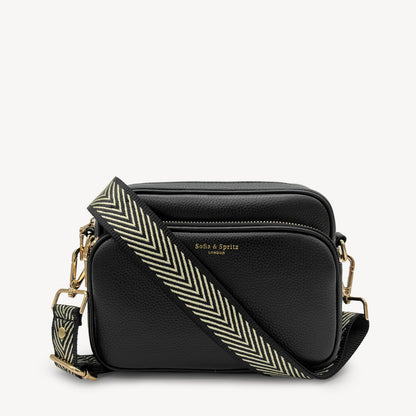 Correa premium en negro y dorado con patrón en chevron - elegante y sofisticada
