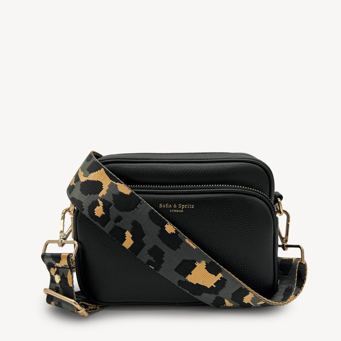 Correa con estampado de leopardo gris y dorado