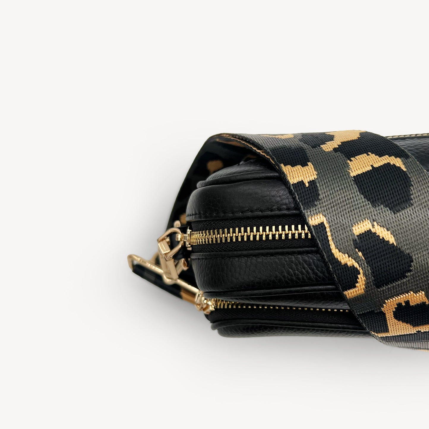 Correa con estampado de leopardo gris y dorado