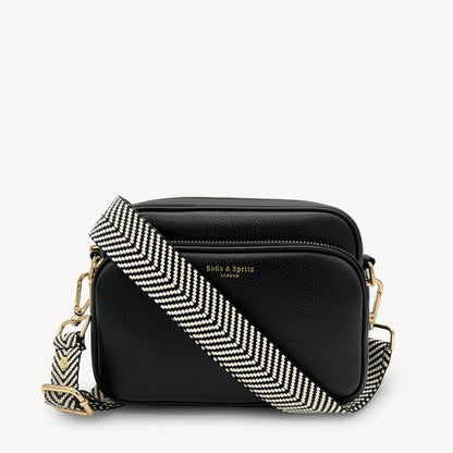 Correa elegante en negro y blanco con diseño chevron