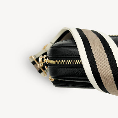 Correa a rayas en negro, piedra y beige - Elegante, versátil y duradera
