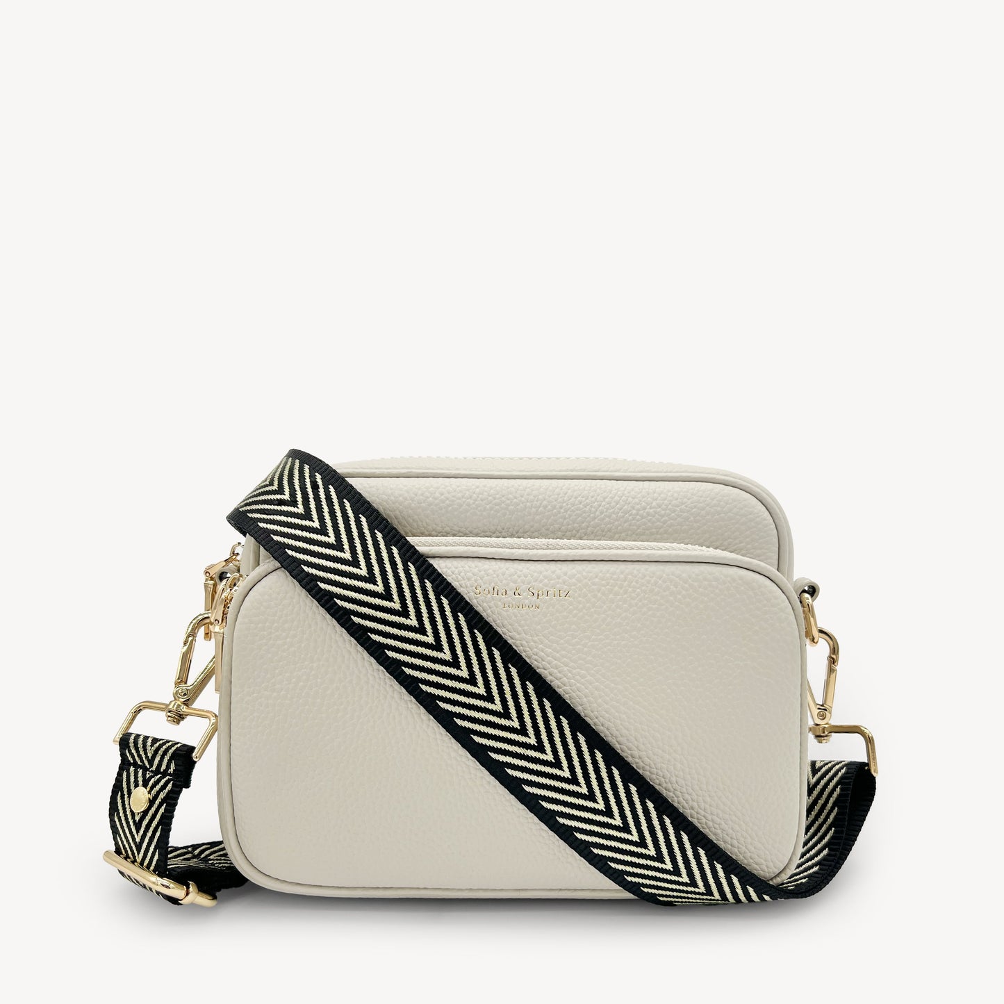Correa premium en negro y dorado con patrón en chevron - elegante y sofisticada