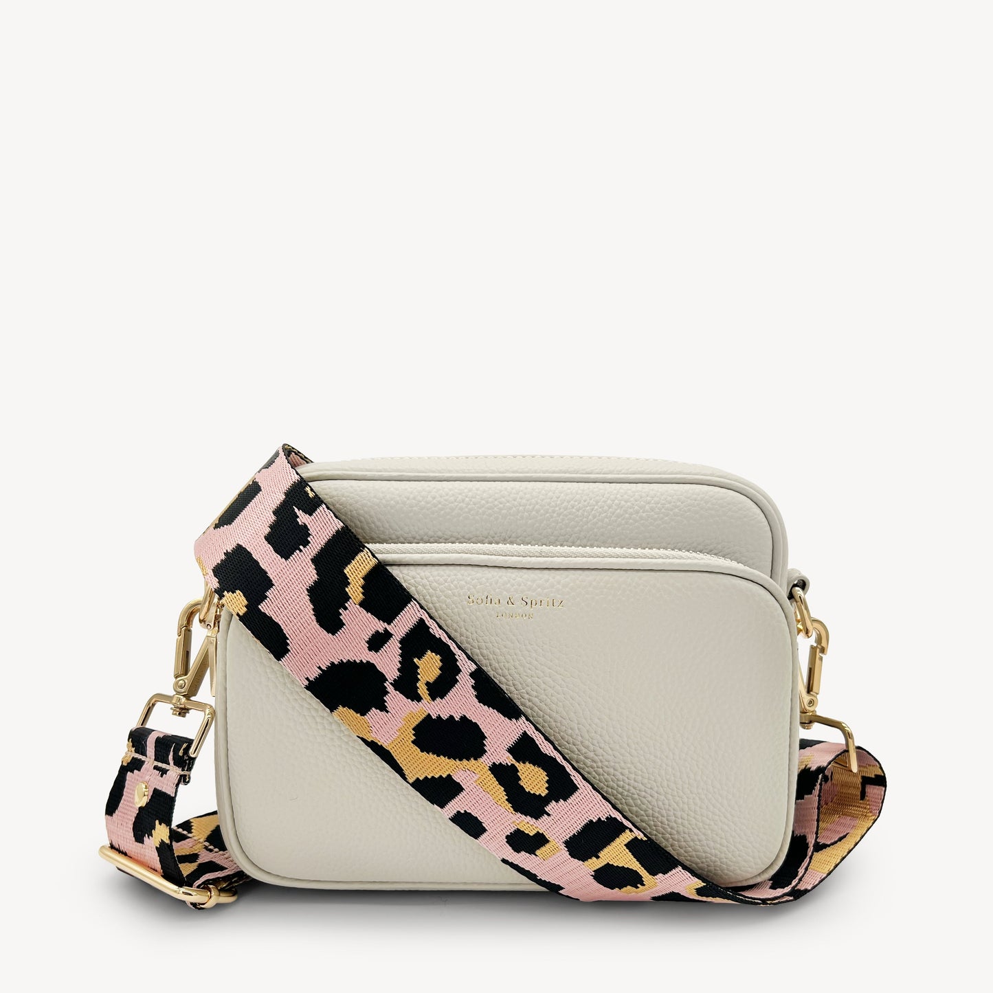 Correa elegante rosa pálido y dorado con estampado de leopardo