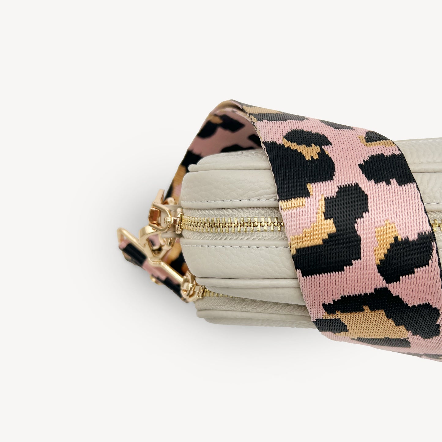 Correa elegante rosa pálido y dorado con estampado de leopardo