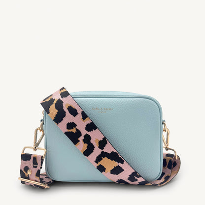 Correa elegante rosa pálido y dorado con estampado de leopardo