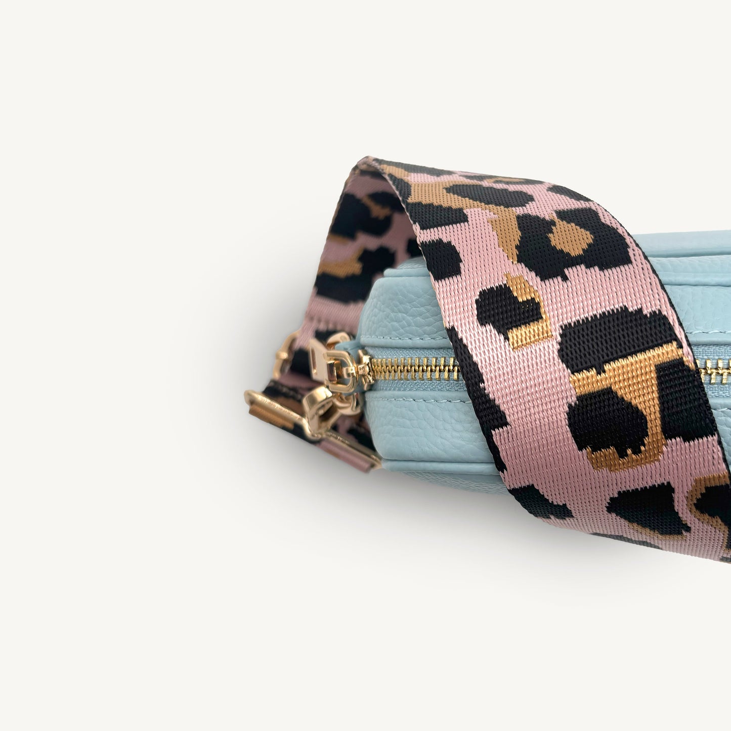 Correa elegante rosa pálido y dorado con estampado de leopardo