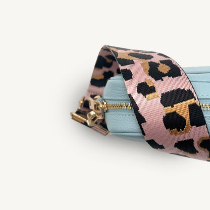 Correa elegante rosa pálido y dorado con estampado de leopardo