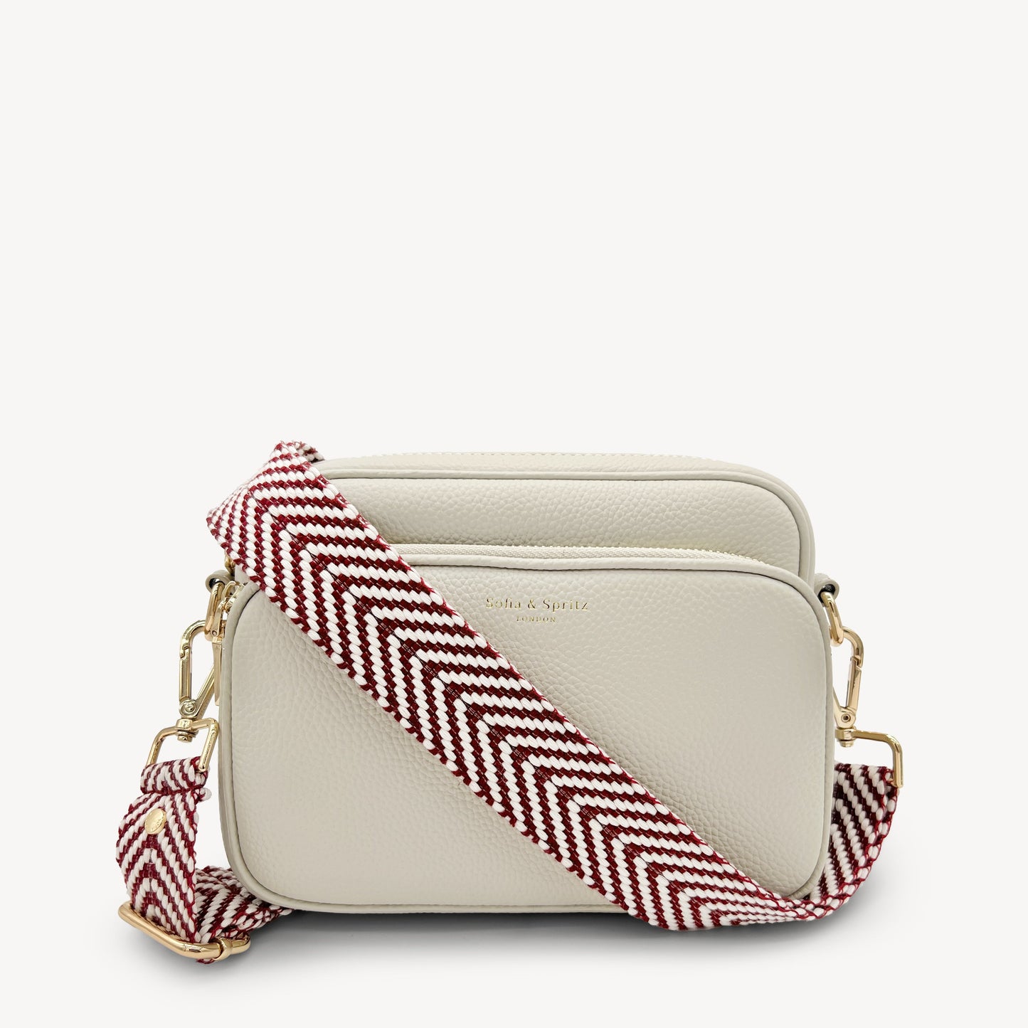 Correa de color burdeos y blanco con patrón en zigzag - Accesorio chic y moderno