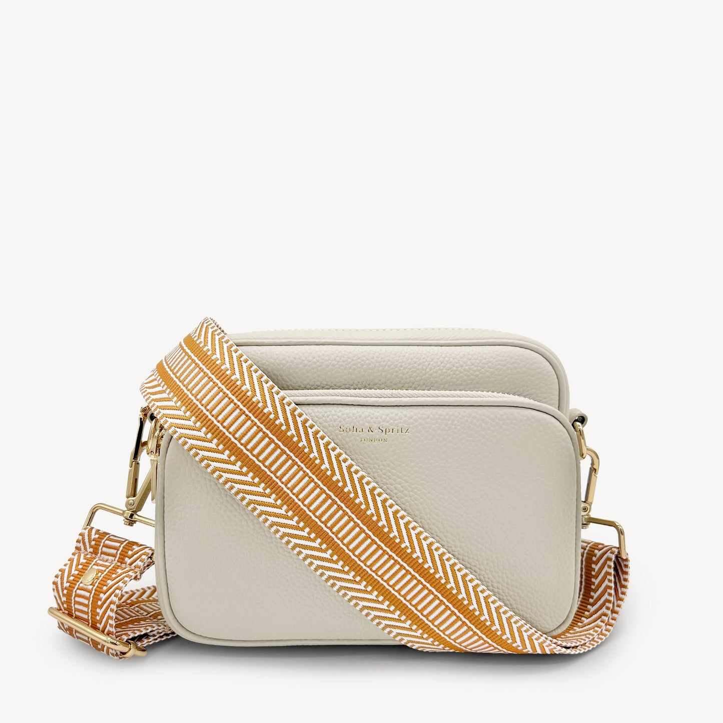 Correa azteca de rayas beige y blanco - accesorio boho chic