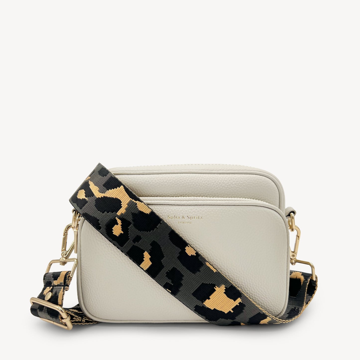 Correa con estampado de leopardo gris y dorado