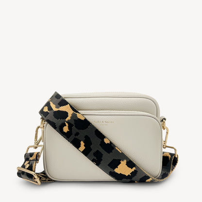 Correa con estampado de leopardo gris y dorado