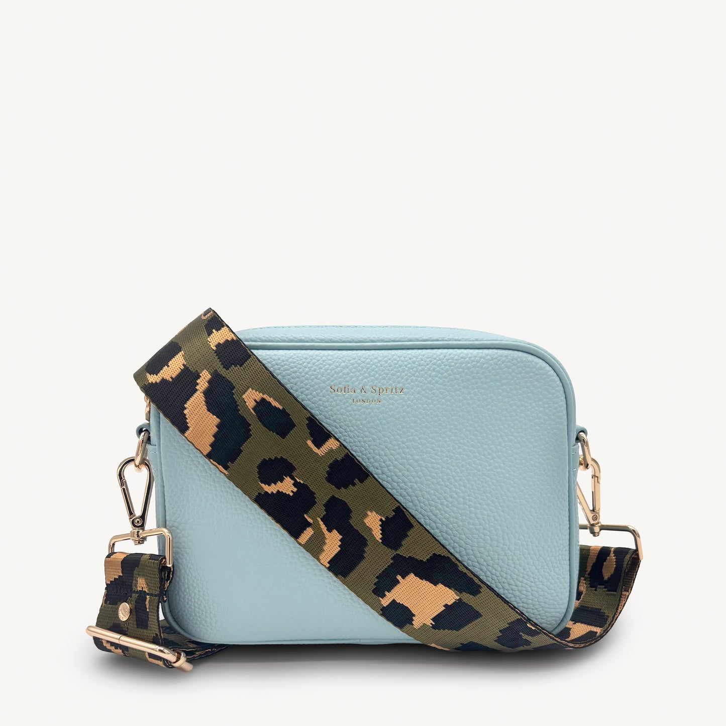 Correa de lujo verde oliva y dorada con estampado de leopardo