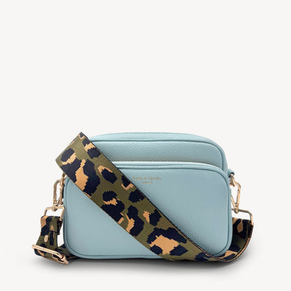 Correa de lujo verde oliva y dorada con estampado de leopardo