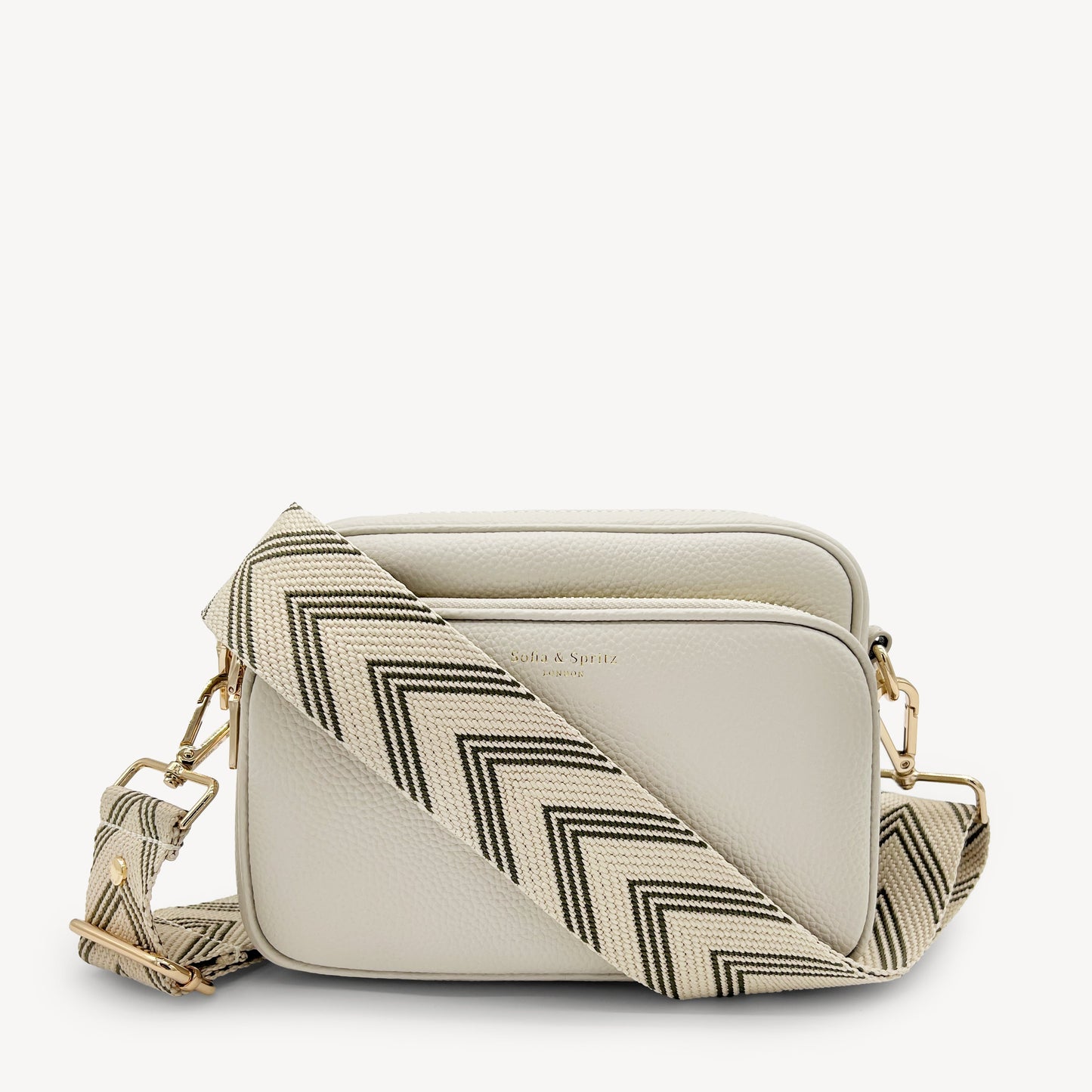 Correa de flecha en verde oliva y piedra — Boho-Chic, accesorio llamativo