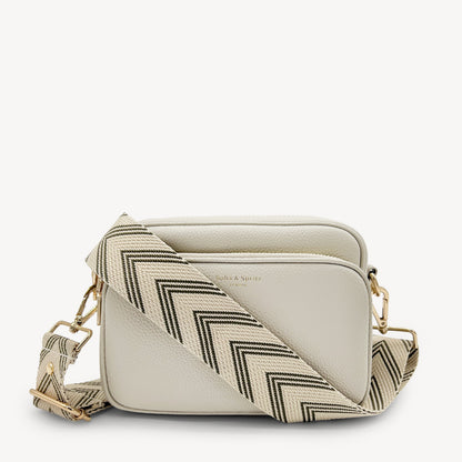 Correa de flecha en verde oliva y piedra — Boho-Chic, accesorio llamativo