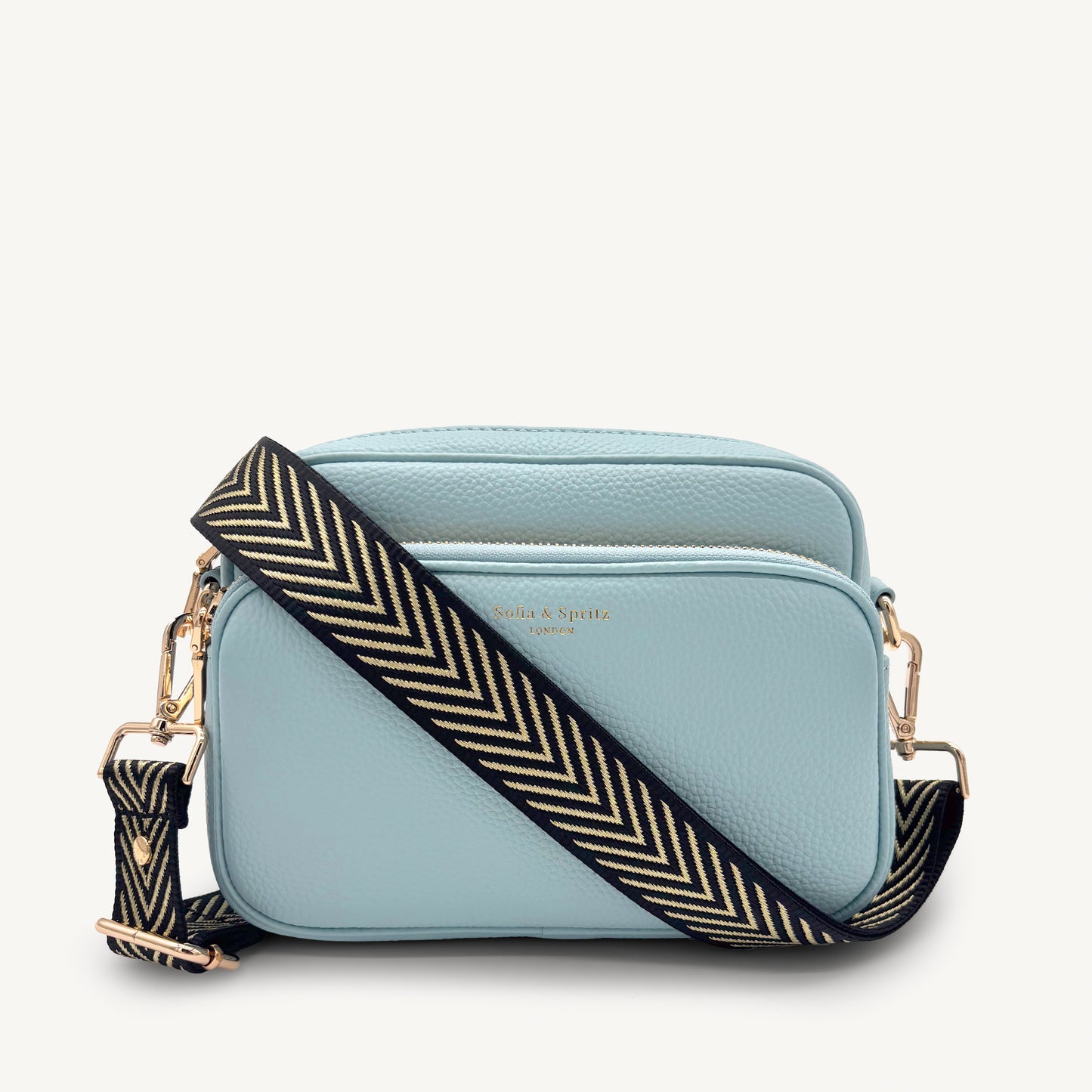 Correa premium en negro y dorado con patrón en chevron - elegante y sofisticada