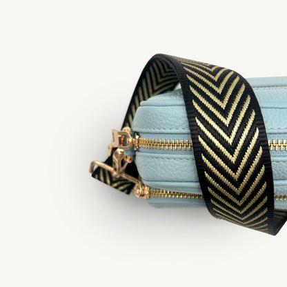 Correa premium en negro y dorado con patrón en chevron - elegante y sofisticada