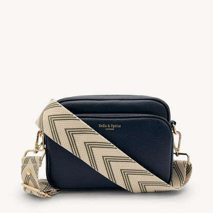 Correa de flecha en verde oliva y piedra — Boho-Chic, accesorio llamativo