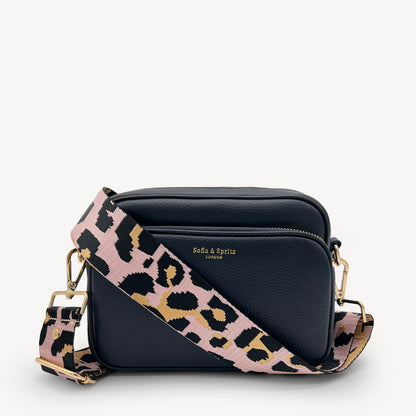 Correa elegante rosa pálido y dorado con estampado de leopardo