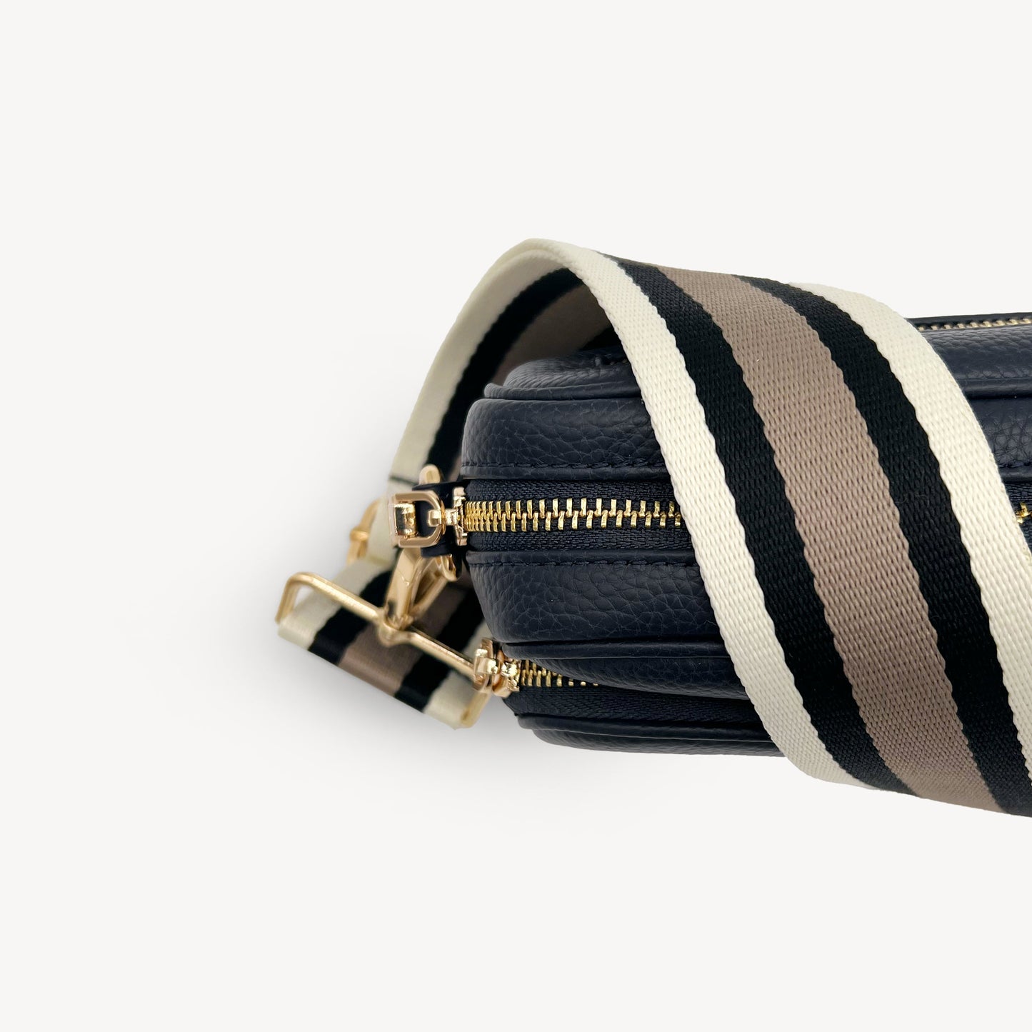 Correa a rayas en negro, piedra y beige - Elegante, versátil y duradera