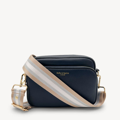 Correa a rayas champán y plata — accesorio lujoso y elegante
