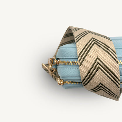 Correa de flecha en verde oliva y piedra — Boho-Chic, accesorio llamativo