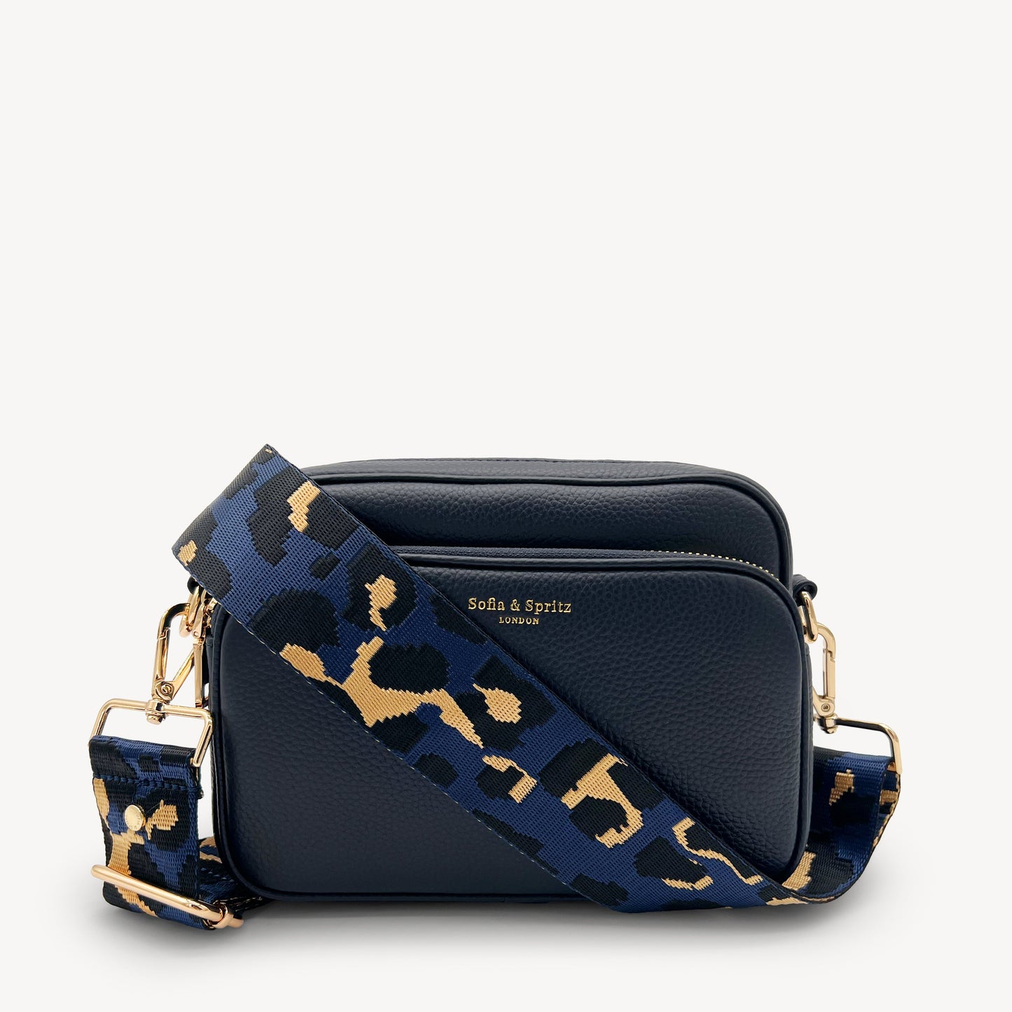 Correa de leopardo azul marino y dorado - Banda elegante con estampado de leopardo
