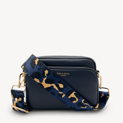 Correa de leopardo azul marino y dorado - Banda elegante con estampado de leopardo