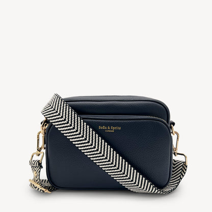 Correa elegante en negro y blanco con diseño chevron