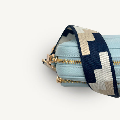 Correa rompecabezas azul marino, piedra y beige - Diseño en bloques de color