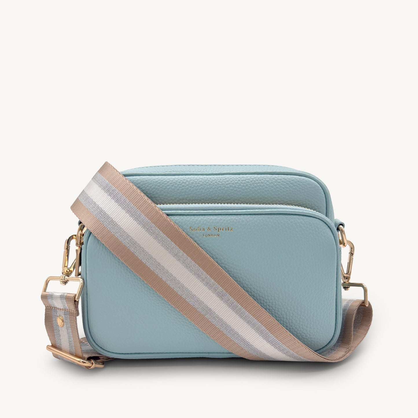 Correa a rayas champán y plata — accesorio lujoso y elegante