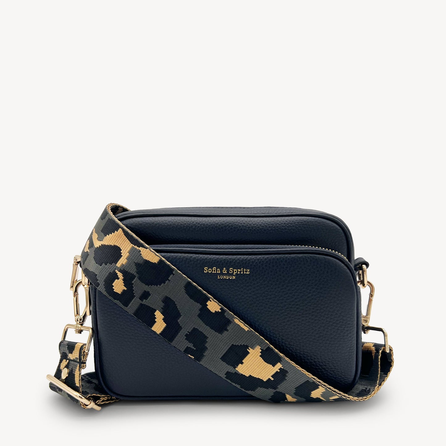 Correa con estampado de leopardo gris y dorado