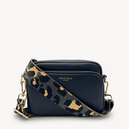 Correa con estampado de leopardo gris y dorado