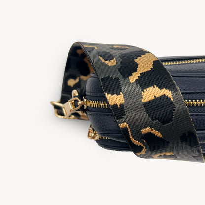Correa con estampado de leopardo gris y dorado