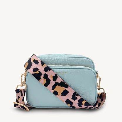Correa elegante rosa pálido y dorado con estampado de leopardo