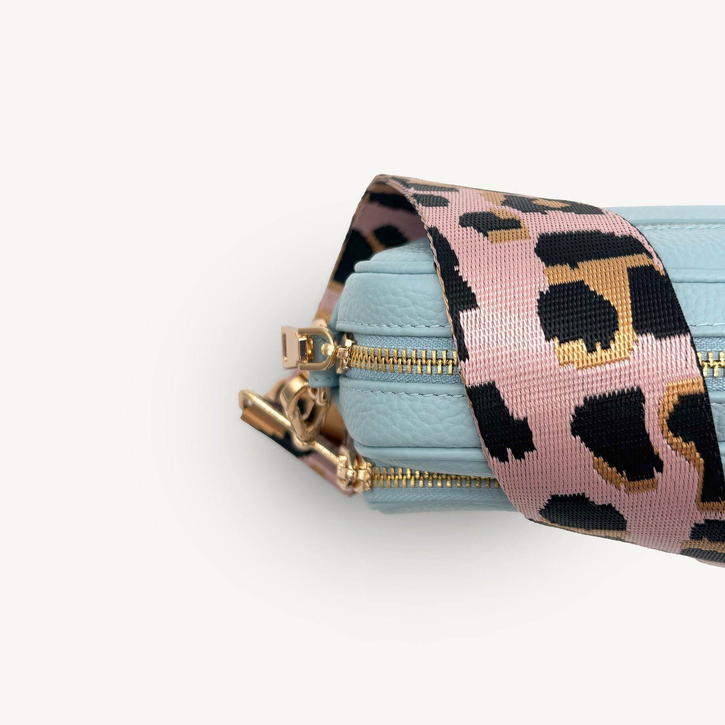 Correa elegante rosa pálido y dorado con estampado de leopardo