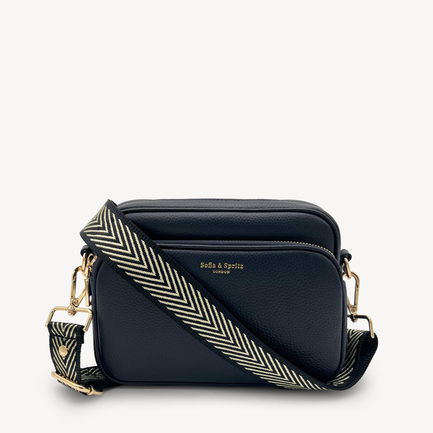 Correa premium en negro y dorado con patrón en chevron - elegante y sofisticada