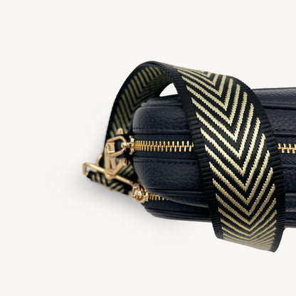 Correa premium en negro y dorado con patrón en chevron - elegante y sofisticada