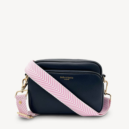 Correa elegante en rosa pálido y blanco con patrón chevron