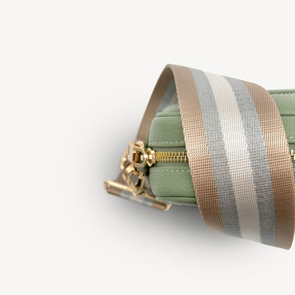 Correa a rayas champán y plata — accesorio lujoso y elegante