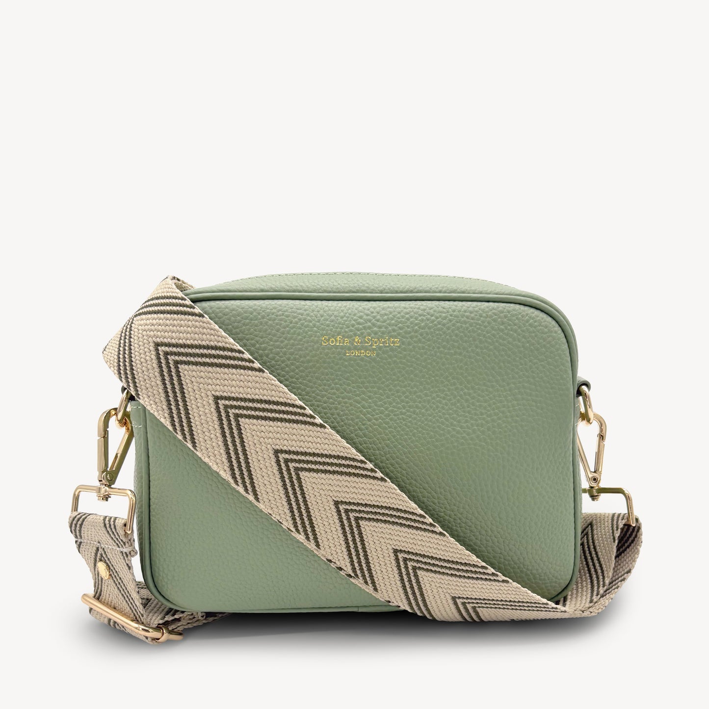 Correa de flecha en verde oliva y piedra — Boho-Chic, accesorio llamativo