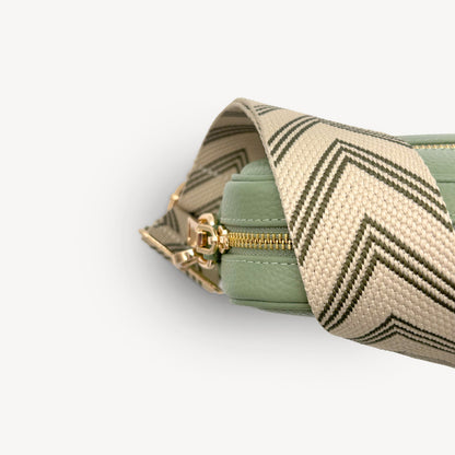 Correa de flecha en verde oliva y piedra — Boho-Chic, accesorio llamativo