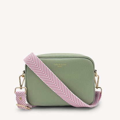 Correa elegante en rosa pálido y blanco con patrón chevron