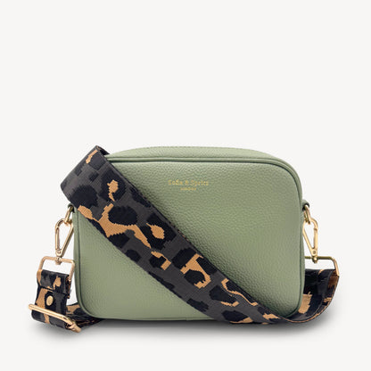 Correa con estampado de leopardo gris y dorado